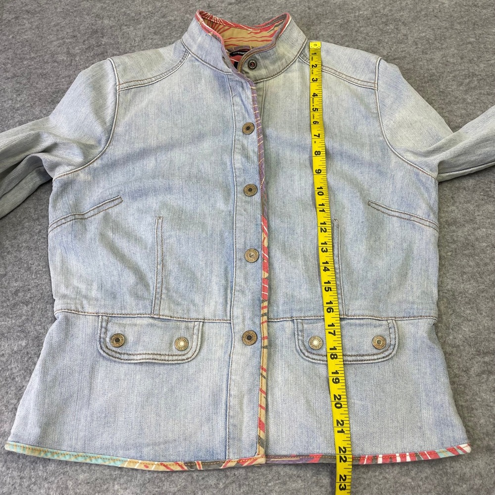 Y2K Gap Stretch Light Wash Mandarin Collar Denim Jacket M Tropical Lining VTG - Picture 14 of 16